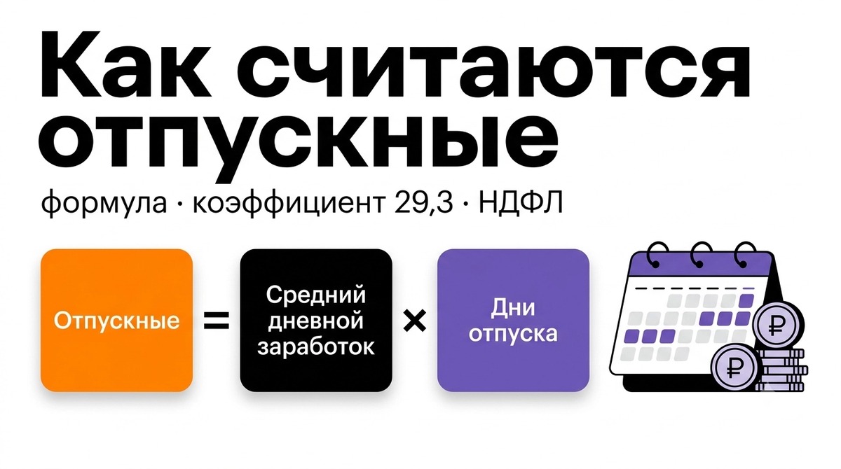 Формула расчёта отпускных: средний дневной заработок × дни отпуска
